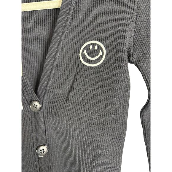 Joshua Sanders Round Smiley Ribbed Cardigan Sweater Quiet Luxury Preppy Black S - Picture 4 of 8